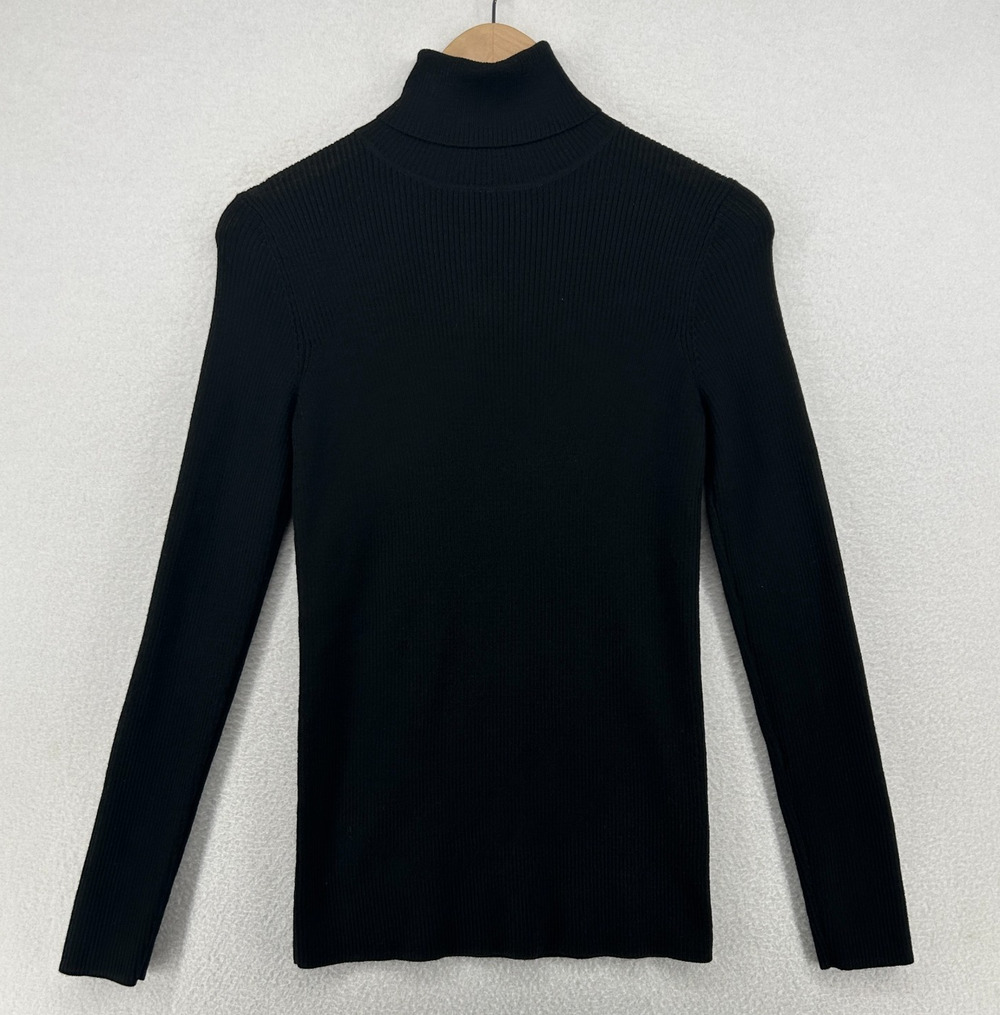 UNIQLO Sweater Womens L Wool Ribbed Turtleneck Long Sleeve Pullover Black